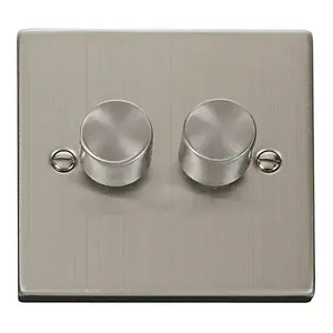 Stainless Steel 2 Gang 2 Way LED 100W Trailing Edge Dimmer Light Switch - SE Home