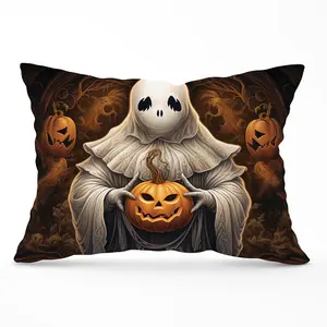 Spooky White Ghost Holding Pumpkin Cushions 33cm x 48cm