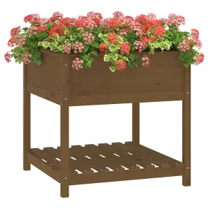 Berkfield Planter with Shelf Honey Brown 82.5x82.5x81 cm Solid Wood Pine