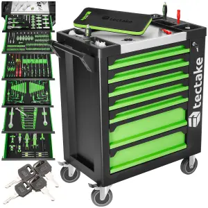 Tool Box - 1599 piece tool set, 7 drawers, lockable side compartment - black