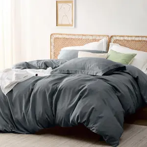 Odil Microfiber Solid Colour Duvet Cover Set with Pillowcases Charcoal / Super King Duvet Cover Set