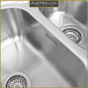 Austen & Co. Napoli Stainless Steel Inset Reversible 1.5 Bowl Kitchen Sink With Drainer. Lifetime Guarantee, Fast Delivery