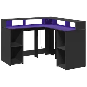 Berkfield Desk with LED Lights Black 130x130x91 cm Engineered Wood