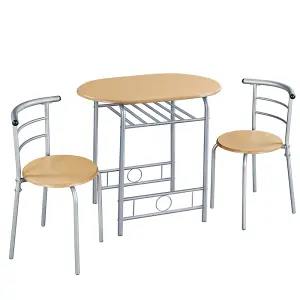 Yaheetech 3 Piece Modern Round Dining Table Set Natural (L) 80cm x (W)53cm