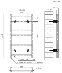 VURTU5 Designer Vertical Ladder Style Radiator 700(H) x 400(W), Chrome, 613663