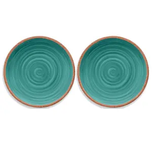 Purely Home Rustic Swirl Turquoise Melamine Dinner Plates - Set of 2