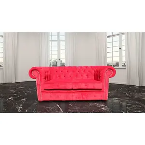 Chesterfield Classic 2 Seater Sofa Settee Azzuro Post Box Red Real Velvet Fabric In Stock