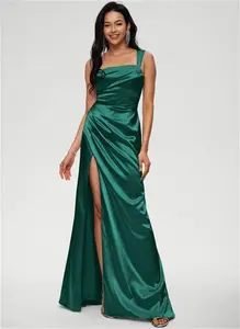 JJ's House Prom Dress Emerald Sleeveless Long Asymmetrical Sheath Stretch Satin 2025