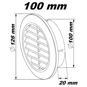 Graphite Grey Louvred Wall Vent Grille with Flyscreen for 100 mm / 4" Round Wall Outlet - Air Ventilation Duct Cover with Flange