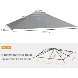 Outsunny 3 x 4m Gazebo Canopy Replacement Gazebo Roof Cover, Light Grey