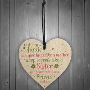 Red Ocean Special Auntie Sister Gift Handmade Wooden Heart Birthday Plaque Friendship Gift Best Friend Sign