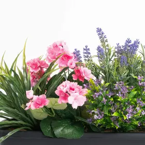 Blooming Artificial - 60cm / 2ft Pink Faux Mixed Flower Window Box