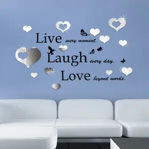 Walplus Live Laugh Love and Romantic Hearts Mirror Sticker