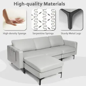 Costway Convertible Sectional Sofa L-Shaped 3-Seat Sofa Couch w/ Removable Ottoman