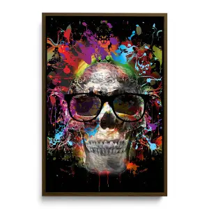 Skull Sunglasses Graffiti CANVAS FLOATER FRAME Wall Art Print Picture Brown Frame (H)76cm x (W)51cm