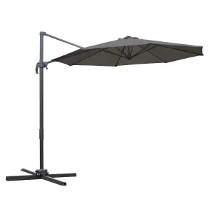 Outsunny 3(m) Garden Banana Parasol Patio Cantilever Hanging Umbrella Dark Grey