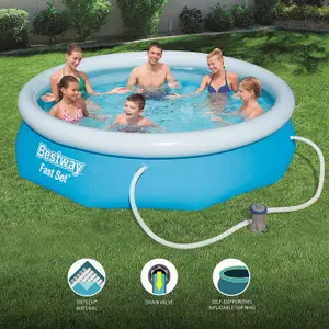 Bestway 3.05m x 0.76m Fast Set Water Paddling Swimming Pool Set with Pump