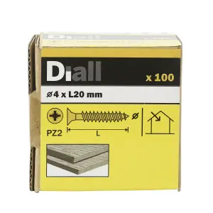 Diall PZ Double-countersunk Yellow-passivated Steel Wood screw (Dia)4mm (L)20mm, Pack of 100