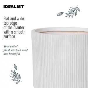 IDEALIST 37cm Round Planter with Drainage Holes, Ribbed White Reinforced Stone Cylinder Outdoor Plant Pot D37 H37 cm, 31.7L