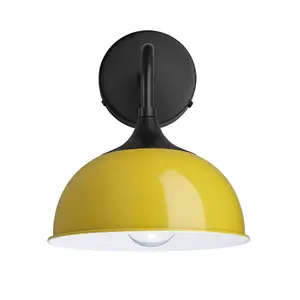 Industville Chelsea Dome Wall Light, 8 Inch, Yellow, Black Holder