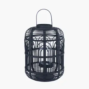 Large Black Bamboo and Glass Lantern