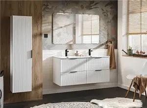 Bathroom Vanity Unit 600mm Ribbed Textured White Modern Wall Hung Floating Drawer Cabinet Adel