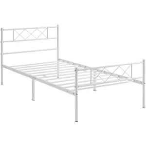 Yaheetech White 3ft Single Simple Metal Bed Frame with Cross-design Headboard & Footboard