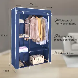 Canvas Wardrobe Organizer Clothes Rail Shelves Storage Closet Double Short - Blue