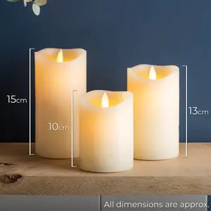 Flameless LED Candles Christmas Flickering Flame Real Wax Cream Set Of 3 Christow