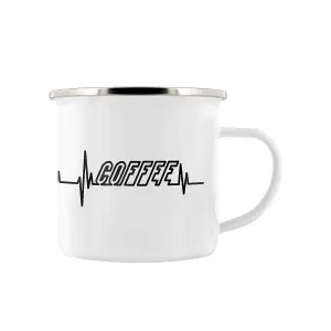 Grindstore My Heart Beats For Coffee Enamelled Mug White/Black (One Size)