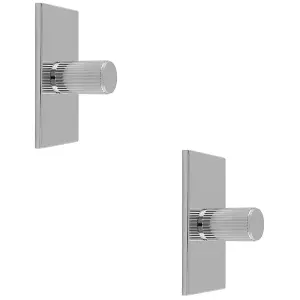 2 PACK - Reeded Cylinder Cabinet Door Knob & Matching Backplate Polished Chrome 76 x 40mm