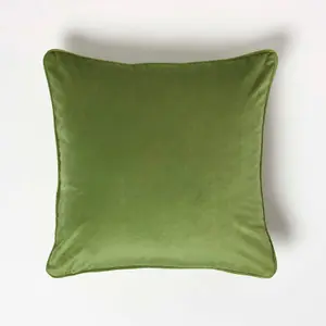 Homescapes Olive Green Filled Velvet Cushion with Piped Edge 46 x 46 cm