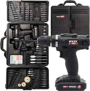 MYLEK 18V Cordless Li-Ion Drill With 151 Accessory DIY Kit