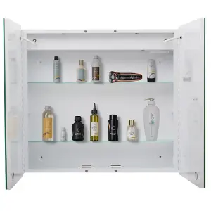 2 Doors LED Lighted Bathroom Mirror Cabinets with Adjustable Shelves