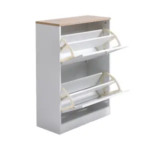 White Shoe Cabinet Shoe Storage Cupboard Shoe Organiser with 2 Flip Down Drawer