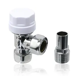 Tower TRV Thermostatic Radiator Valve White Angled Lockshield 10-15mm Head Set