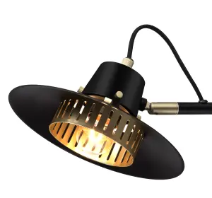 GoodHome Delagoa Industrial Matt Black & Gold Antique brass effect Wired LED Wall light