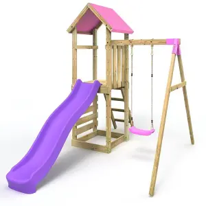 Rebo Adventure Wooden Climbing Frame, Swing Set and Slide - Rushmore Pink