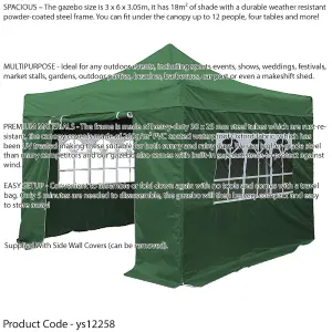 Durable 3x6m Green Pop-Up Gazebo with Side Walls for Outdoor Events