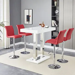 Furniture In Fashion Caprice White High Gloss Bar Table Small 4 Ripple Bordeaux Stools