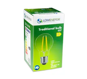 100w Equivalent LED Traditional Looking Filament Light Bulb A60 GLS E27 Screw 6.6w LED - Warm White