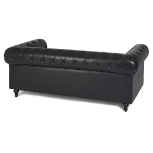 Faux Leather Chesterfield 3 Seater Sofa - Black