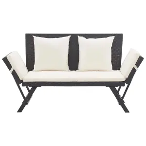 Berkfield Garden Bench with Cushions Black 176 cm Poly Rattan