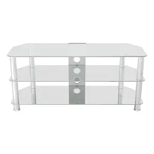 AVF Classic 1.14m Glass Corner TV Stand with Cable Management for TVs up to 55" - Clear & Chrome