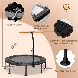 Costway 115CM Folding Trampoline Adults Kids Exercise Trampoline W/ Adjustable Handrail