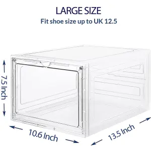 6 Pack Clear Durable Shoe Organiser - Sturdy And Durable Front Stackable Drawers - Space Saving Design With Magnetic Door