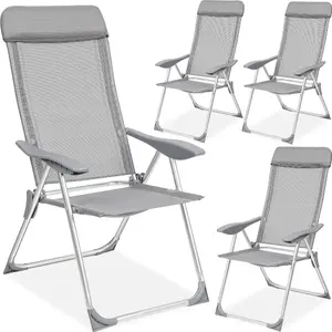 Garden Chairs Maurine - Set of 4, foldable, aluminium frame, adjustable backrest, head cushion - grey