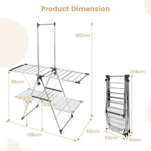 COSTWAY Foldable Laundry Drying Rack Stainless Steel Laundry Drying Stand w/ Shoe Hook