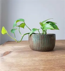 Turquoise Brown Plant Pot, Indoor Ceramic Planter, Natural Carved Pot, Handmade Glazed Pot, Unique Home Gift, Homeware Present, Plant Lover