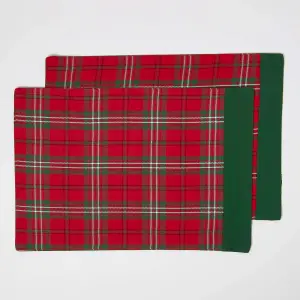 Homescapes Cotton Christmas Prince Edward Tartan Pack of 2 Placemats